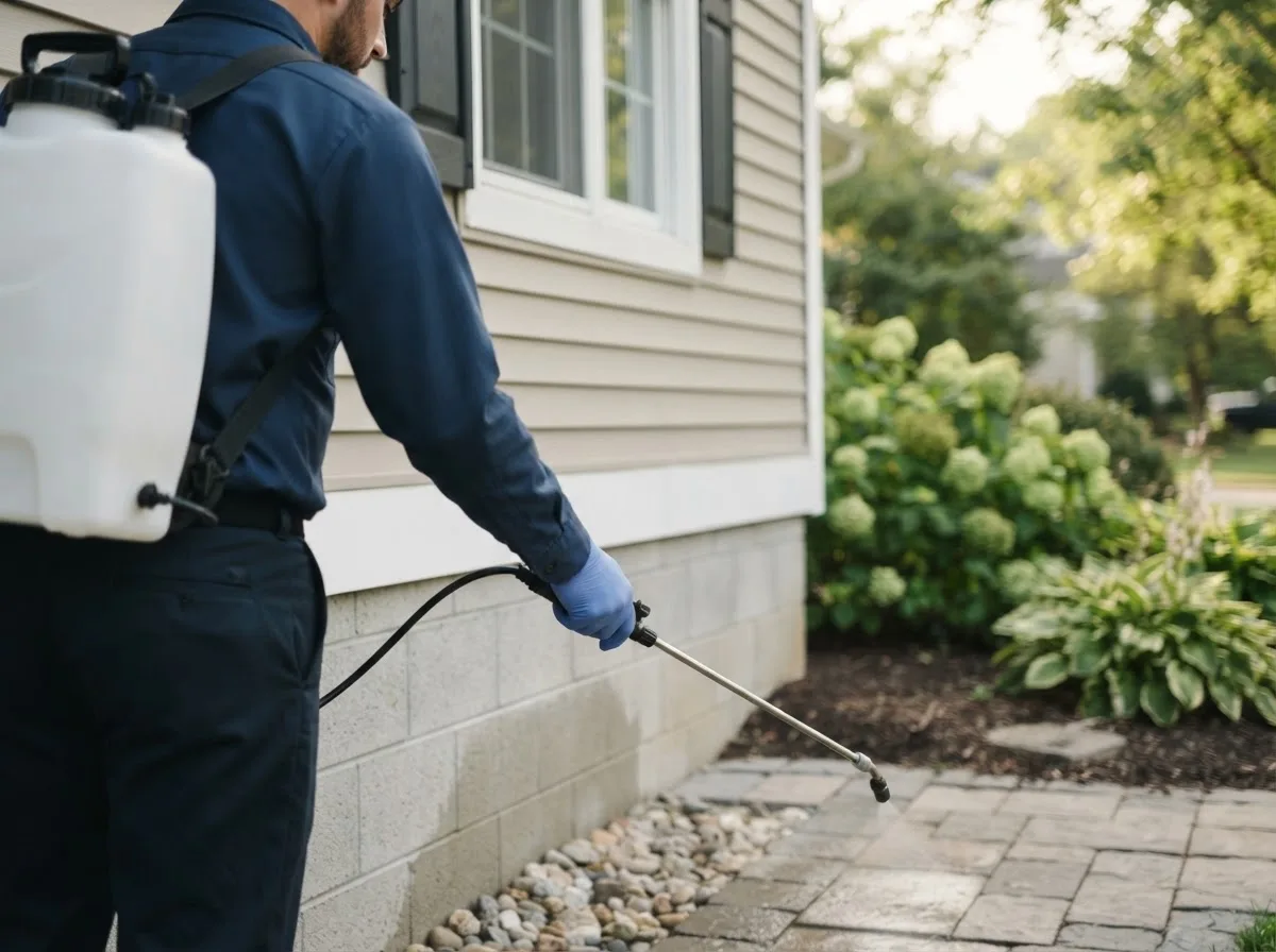 Pest control technician inspecting a home in Dugspur, VA